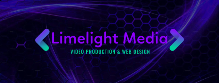 Limelight media video production and web design with purple swirl and honeycomb pattern background